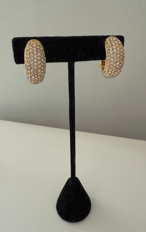 Dior Pavé Rhinestone Hoop Clip On Earrings