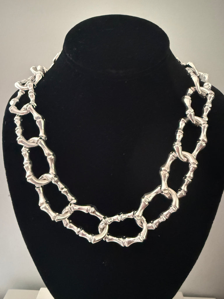 Silver Plated Bamboo Link Necklace