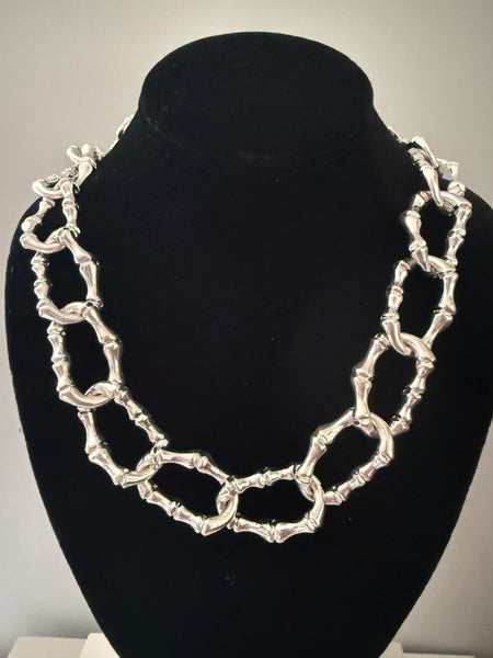 Silver Plated Bamboo Link Necklace