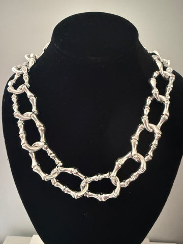Silver Plated Bamboo Link Necklace