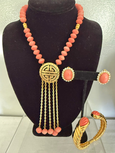 Lucite Coral Tassel Necklace