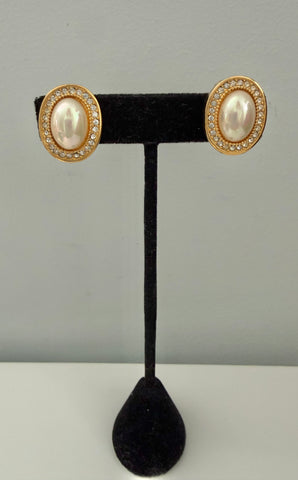 Dior Pearl & Rhinestone Clip On Earrings