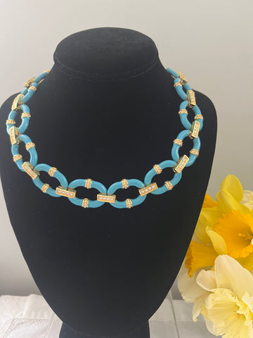 Turquoise Enamel Link Necklace