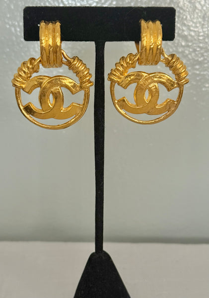 Chanel Logo Dangle Clip Earrings