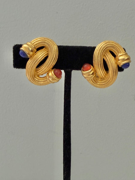 Twisted Mogul Clip On Earrings with Glass Cabochons