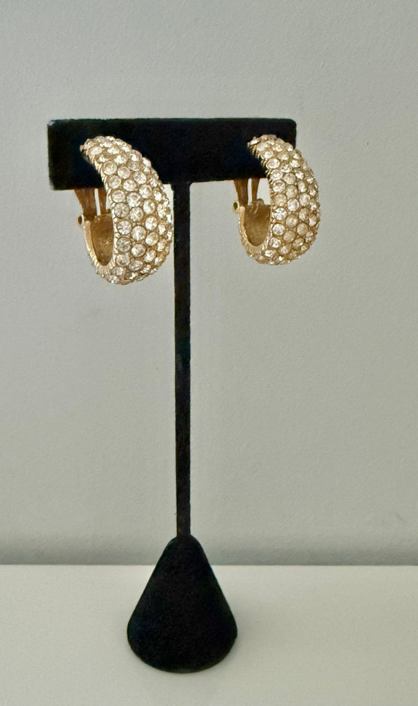 Ciner Rhinestone Hoop Clip On Earrings