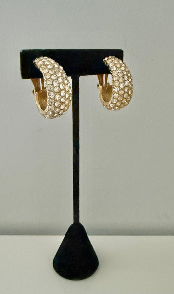 Ciner Rhinestone Hoop Clip On Earrings