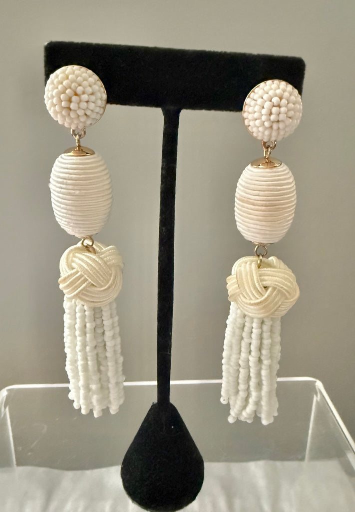 White Tassel Post Earrings