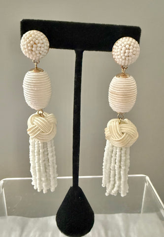 White Tassel Post Earrings
