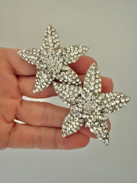 Barrera Large Rhinestone Star Clip On Earrings