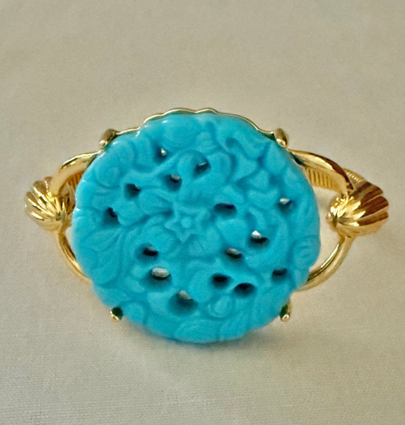 Contemporary Carved Lucite Turquoise Disk Bracelet