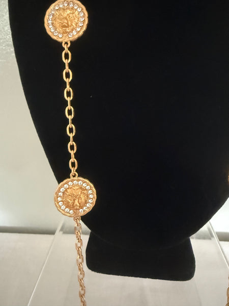 Chanel Double Sided Necklace - Lion Face with Rhinestones and CC Logo Disks