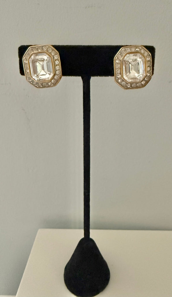 Art Deco Rhinestone Clip On Earrings
