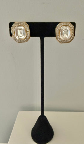 Art Deco Rhinestone Clip On Earrings