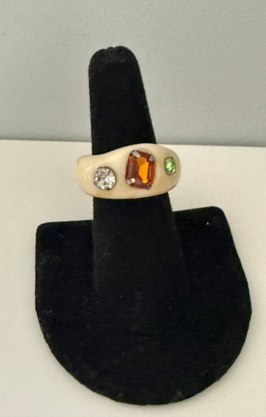 Marbled Lucite Jeweled Ring Size 6.5