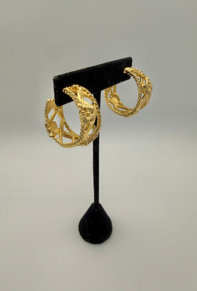 Monet Gold Hoop Post Earrings with Flower Detail