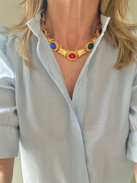 Napier Matte Gold Glass Cabochon Collar Necklace