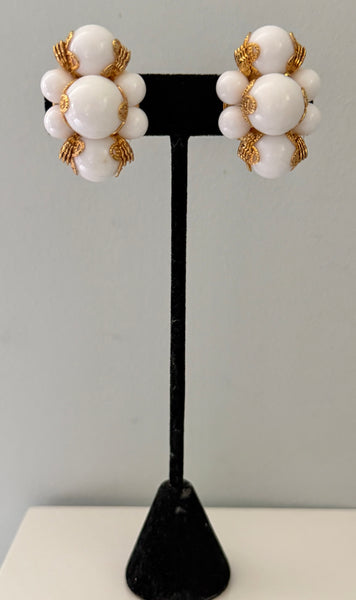 Joan Rivers White Beaded Clip On Earrings