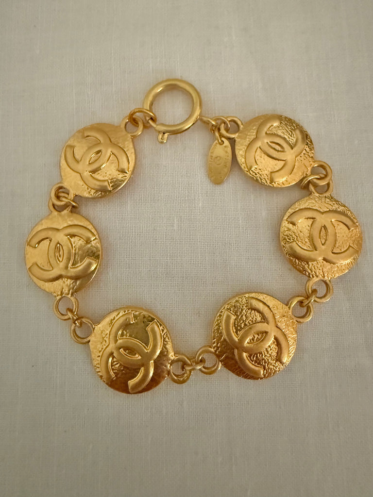 Chanel Gold Plated Round Logo Link Bracelet