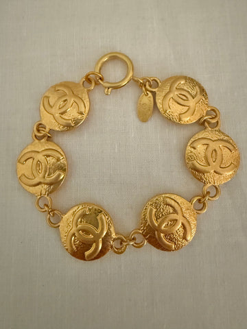 Chanel Gold Plated Round Logo Link Bracelet