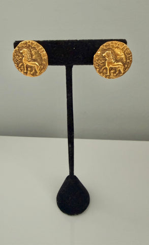 Chanel Round Lion Clip On Earrings