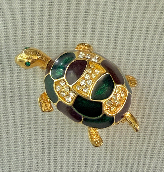 Blue & Green Enamel Turtle Brooch
