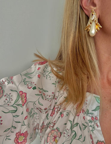 Jomaz Pearl and Rhinestone Clip On Earrings