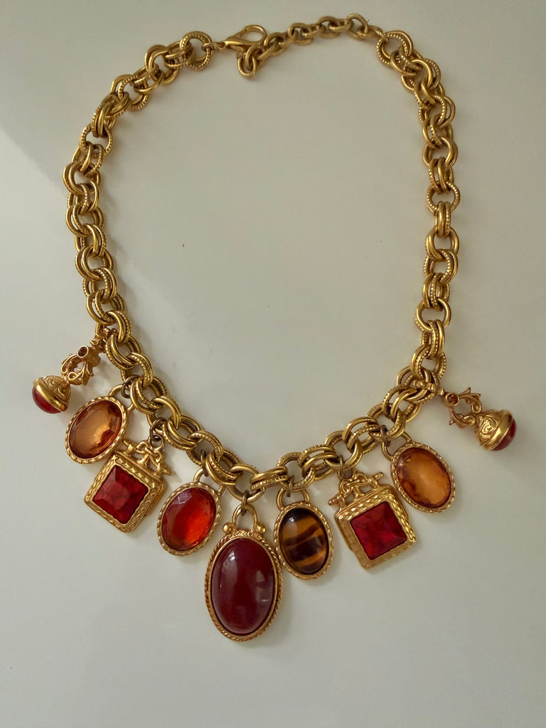 Reserved: Red Cabochon Charm Necklace