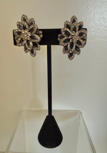 Rhinestone Flower Clip On Earrings