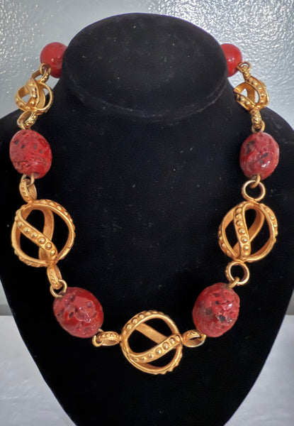 Philippe Ferrandis Red Resin Stone Necklace