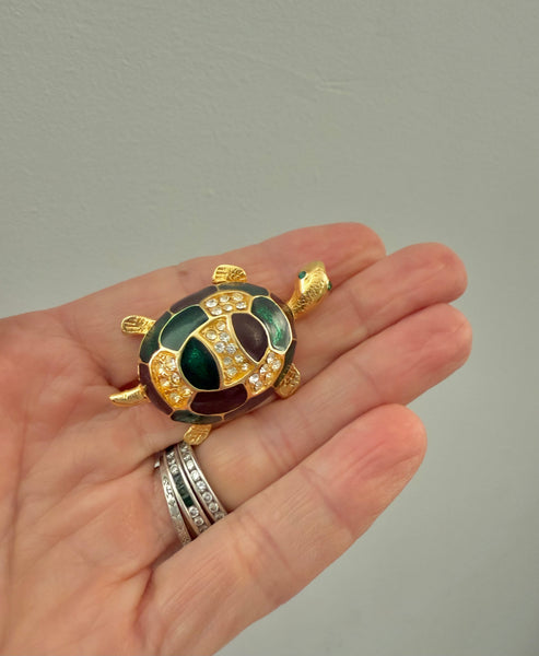 Blue & Green Enamel Turtle Brooch