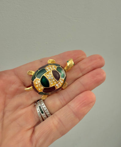 Blue & Green Enamel Turtle Brooch