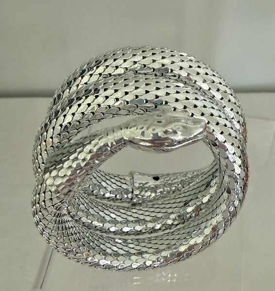 Whiting Davis Triple Wrap Silver Snake Bracelet