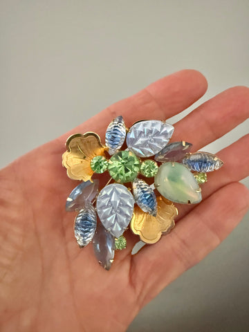 Green and Blue Resin Leaf Brooch