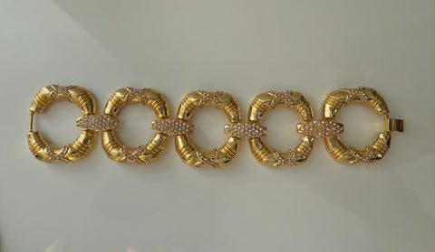 Contemporary Gold Link Bracelet with Rhinestone Detail