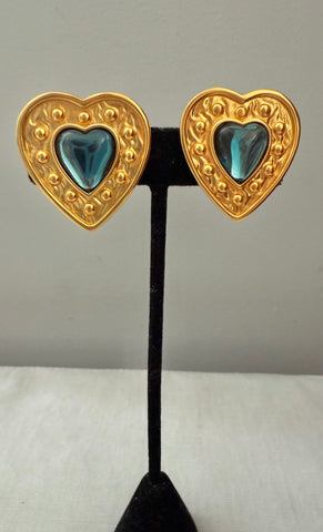 YSL Heart Clip On Earrings with Glass Stone