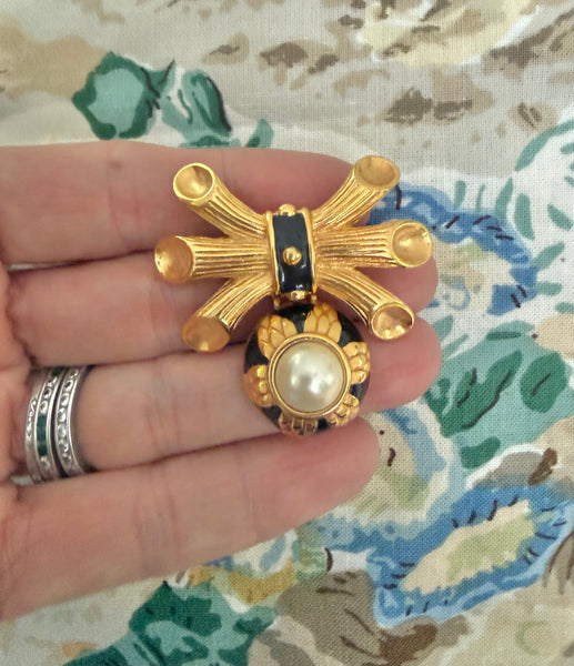 Fendi Pearl Dangle Brooch