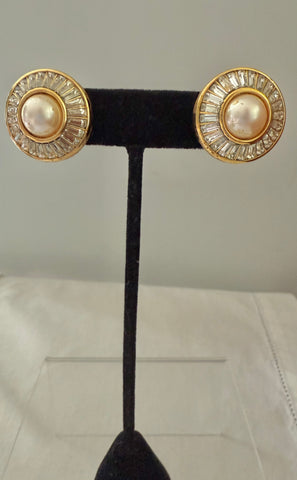 Dior Pearl & Channel Set Rhinestone Clip On Earrings