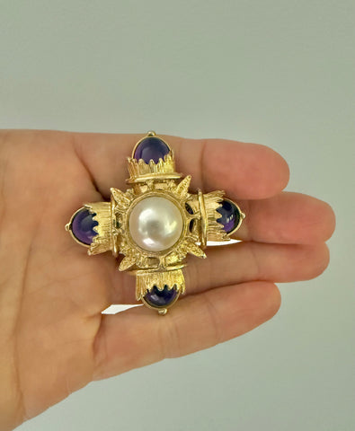 Amethyst & Pearl Maltese Cross Brooch