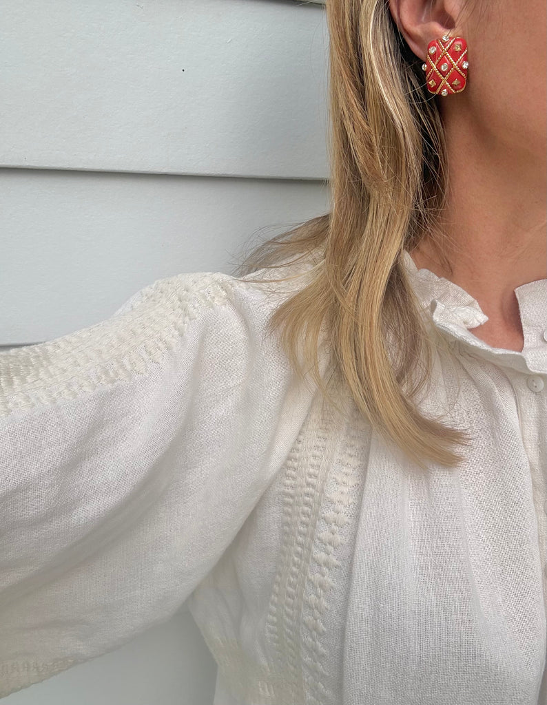Coral Rectangular Clip On Earrings