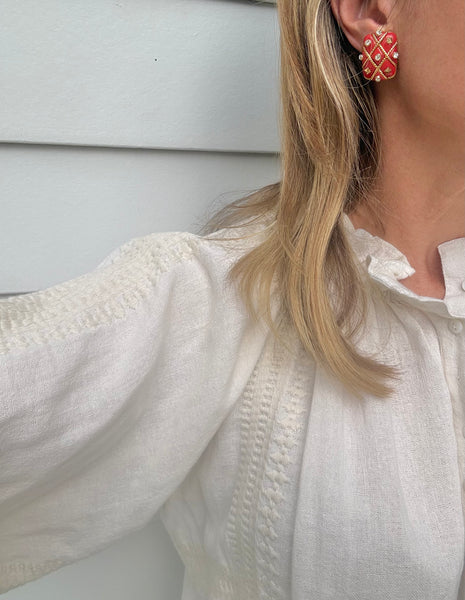 Coral Rectangular Clip On Earrings