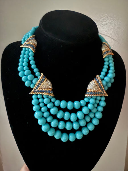 Boucher Turquoise Beaded Art Deco Collar Necklace