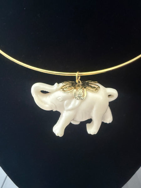 White Resin Elephant Pendant on Choker Wire