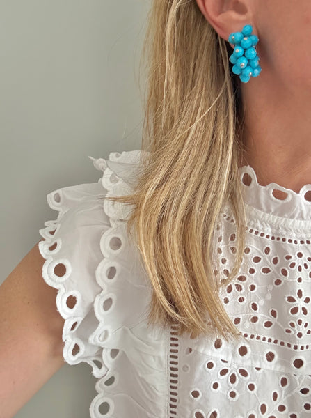 Turquoise Beaded Clip On Hoop Earrings