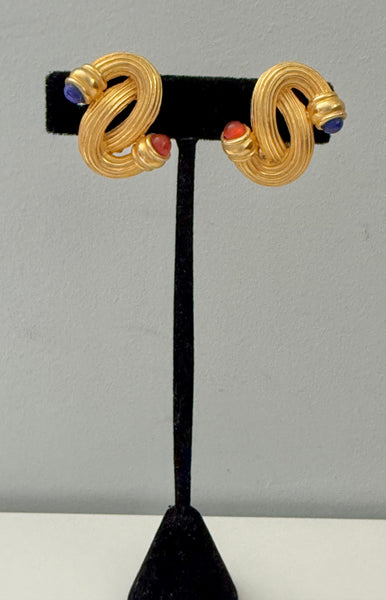 Twisted Mogul Clip On Earrings with Glass Cabochons