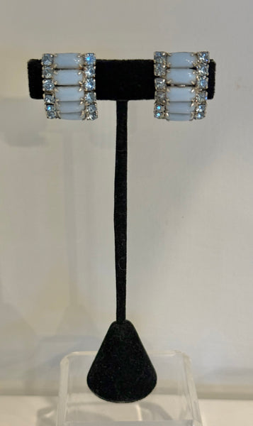 Channel Set Blue Clip On Earrings