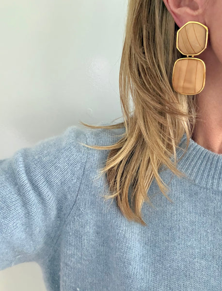 Kenneth Jay Lane Wooden Clip On Earrings