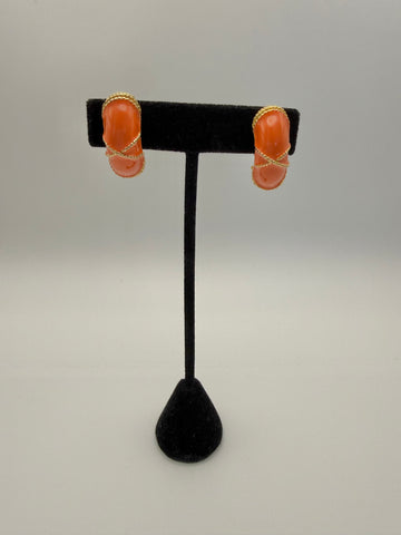 Coral Enamel Hoop Clip On Earrings