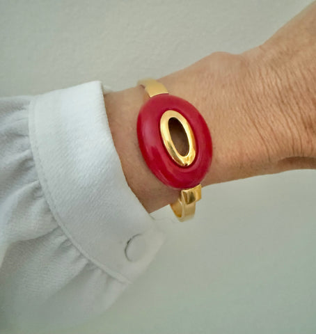 Trifari Petite Red Lucite Modernist Bracelet