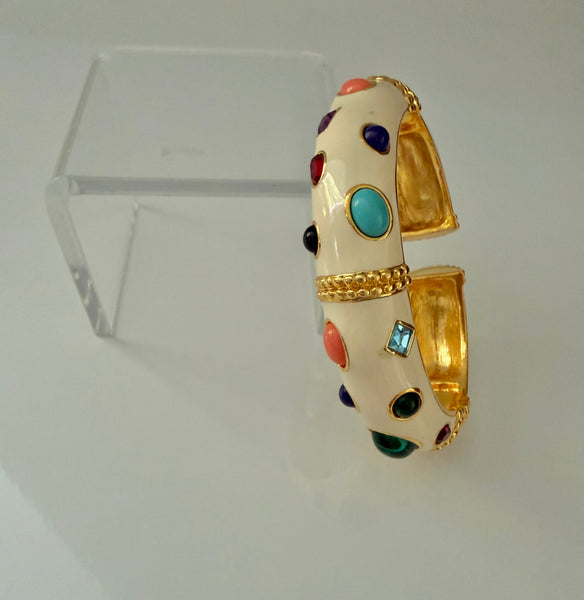 Kenneth Jay Lane Cream Enamel & Cabochon Bracelet